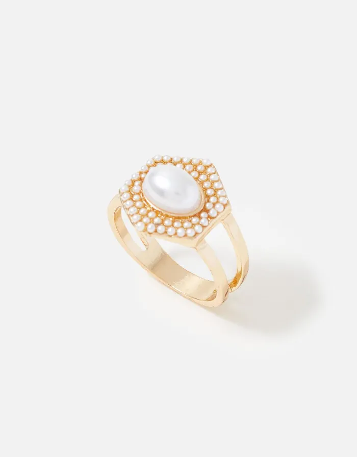 Accessorize Pearl Signet Ring Cream Pearl Women Rings