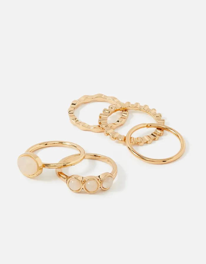 Accessorize Pearl Stones Stacking Ring Set Pink Pink Women Rings