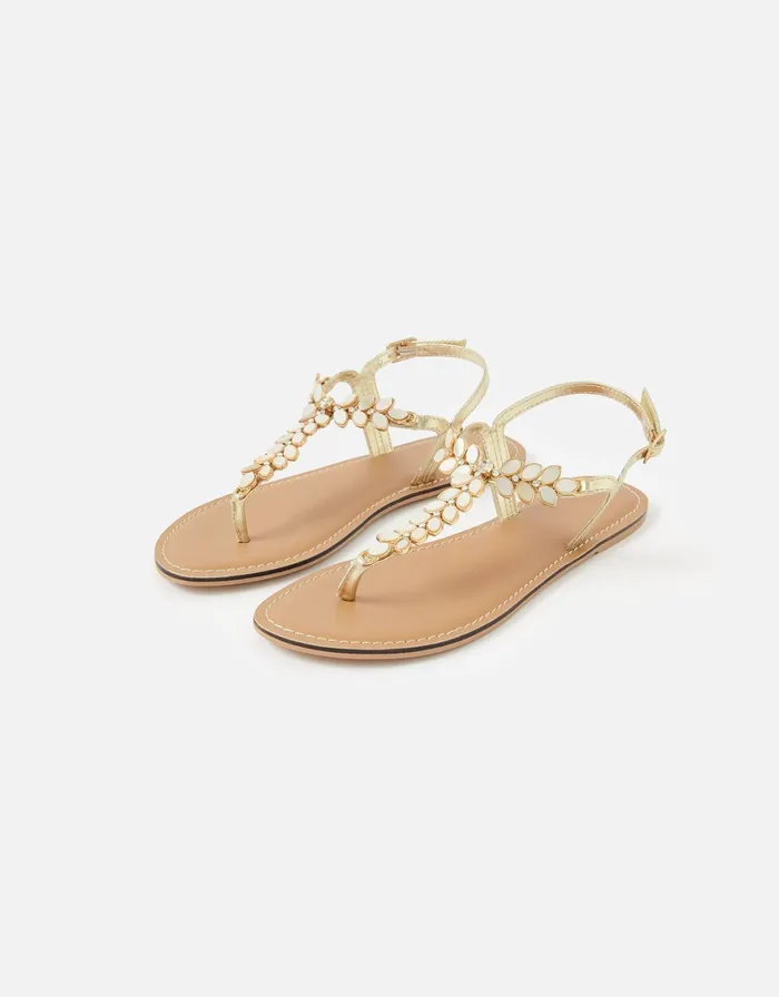Accessorize Pearly Leaf Sandals White Crystal Women Sandals and Flip Flops