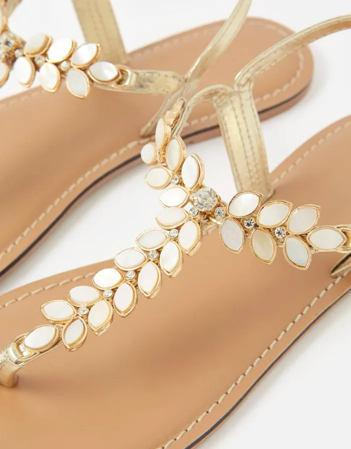 Accessorize Pearly Leaf Sandals White Crystal Women Sandals and Flip Flops