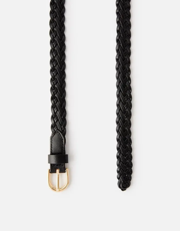 Accessorize Plaited Weave Leather Belt Black Black Women Belts