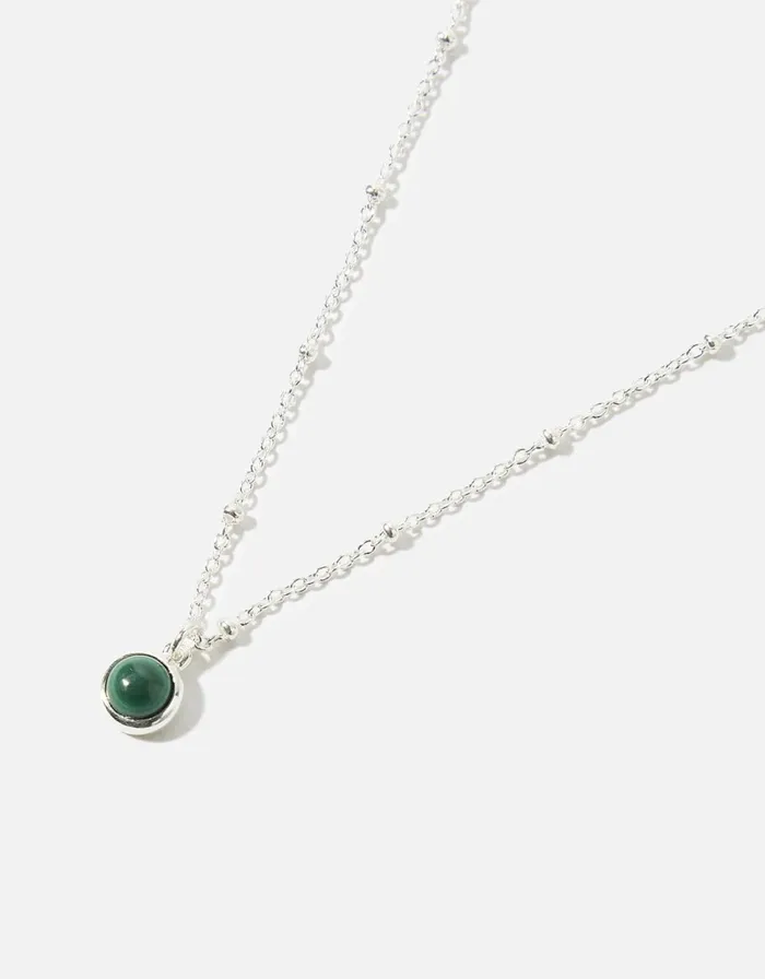 Accessorize Recycled Sterling Silver Malachite Pendant Necklace Women Necklaces