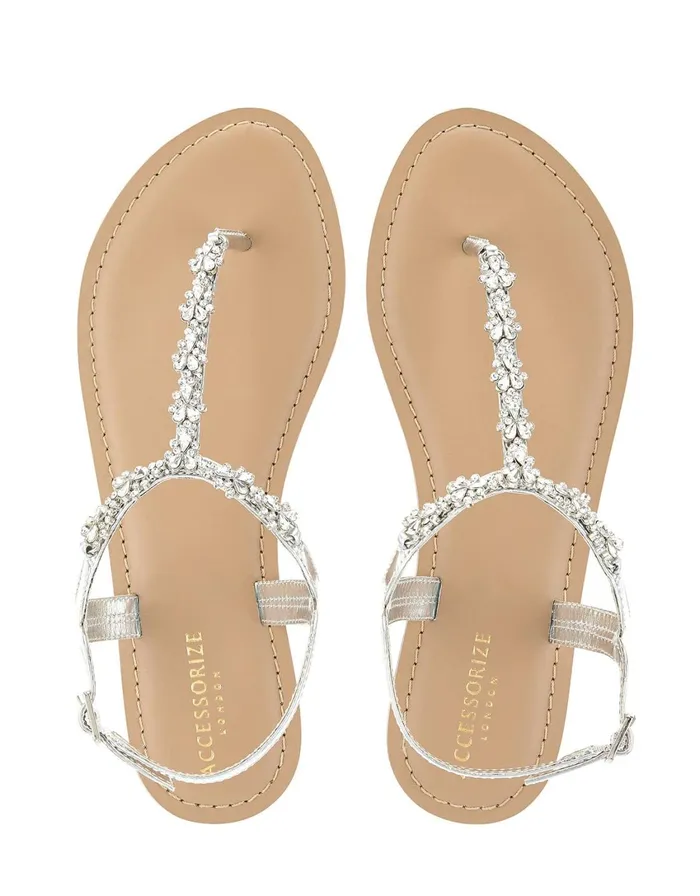 Accessorize Reno Silver Embellished Sandals Silver Silver Women Sandals and Flip Flops