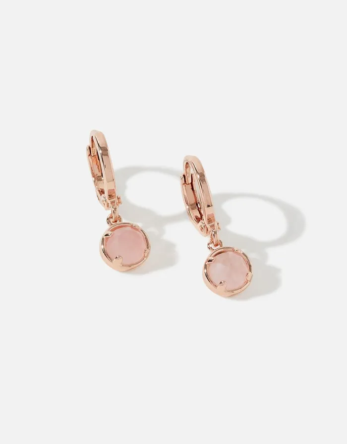 Accessorize Rose GoldPlated Rose Quartz Hoop Earrings Women Earrings