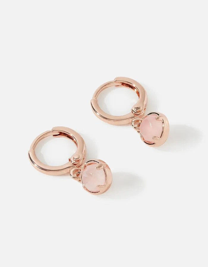 Accessorize Rose GoldPlated Rose Quartz Hoop Earrings Women Earrings
