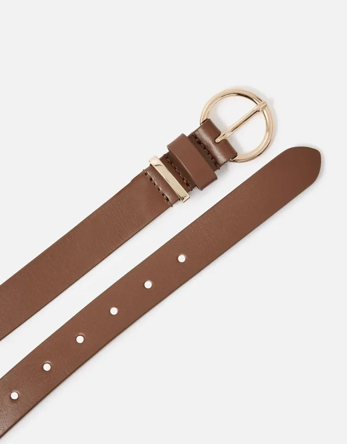 Accessorize Round Buckle Leather Jeans Belt Tan Tan Women Belts