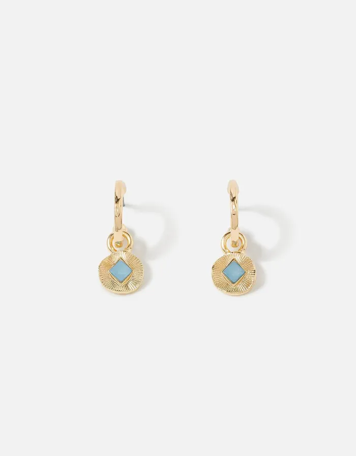 Accessorize Seascape Small Disc And Stone Huggie Hoops Women Earrings