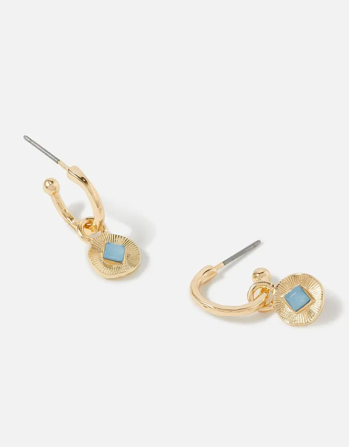 Accessorize Seascape Small Disc And Stone Huggie Hoops Women Earrings
