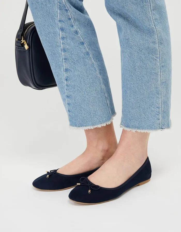 Accessorize Sophia Bow Detail Ballerina Flats Blue Navy Women Flat Shoes