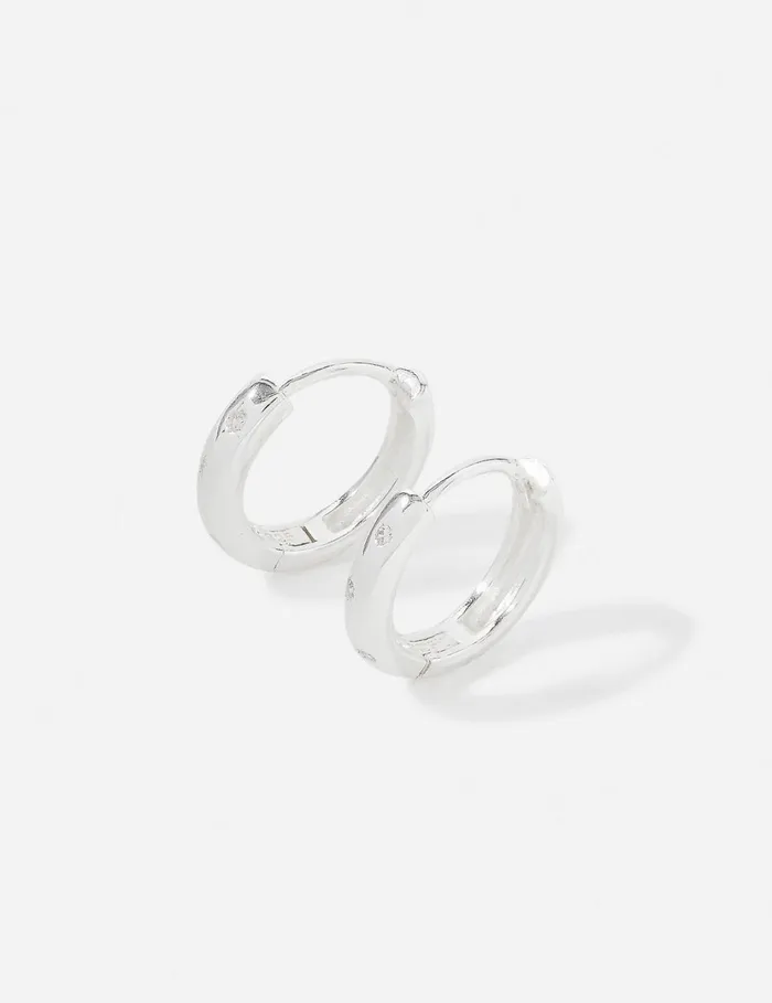 Accessorize Sterling Silver Crystal Inset Huggie Hoops Women Earrings