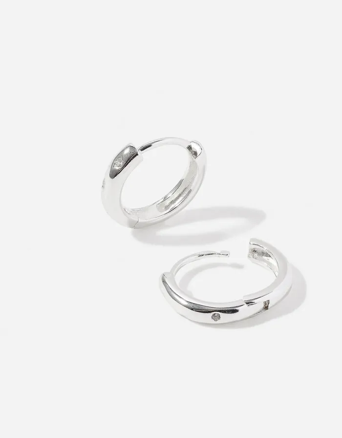 Accessorize Sterling Silver Crystal Inset Huggie Hoops Women Earrings