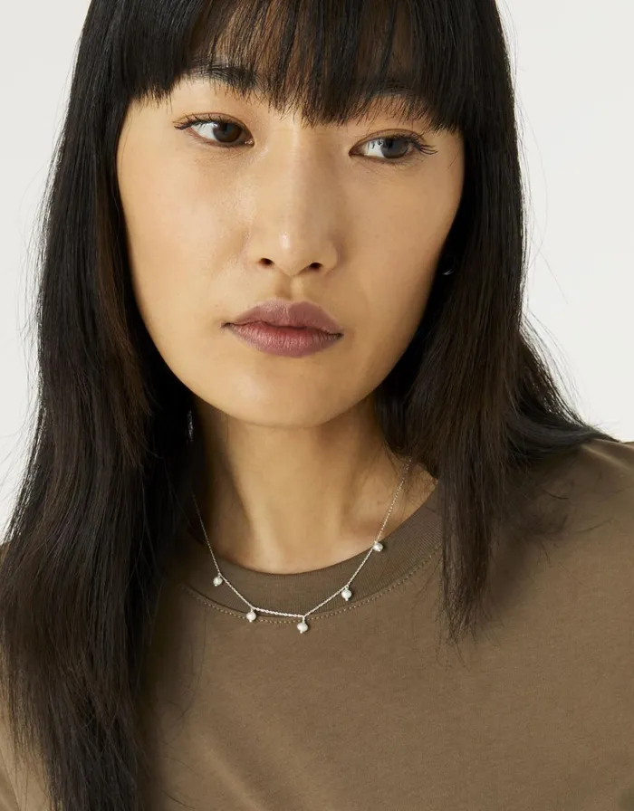 Accessorize Sterling Silver Pearl Station Necklace Women Necklaces