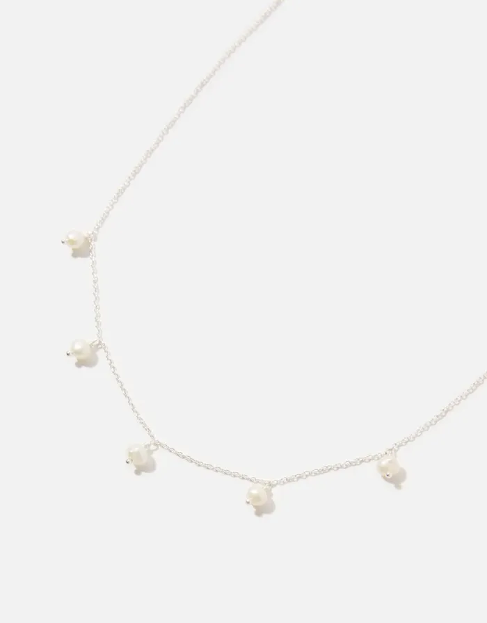 Accessorize Sterling Silver Pearl Station Necklace Women Necklaces