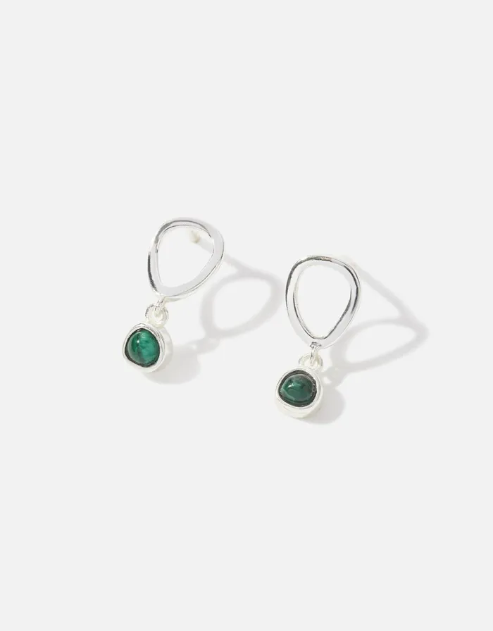 Accessorize Sterling Silver Recycled Malachite Drop Earrings Women Earrings