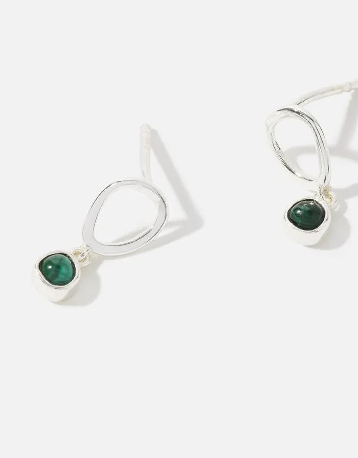 Accessorize Sterling Silver Recycled Malachite Drop Earrings Women Earrings