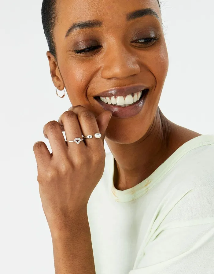 Accessorize Sterling Silver Sparkle CutOut Heart Ring Silver St Silver Women Rings