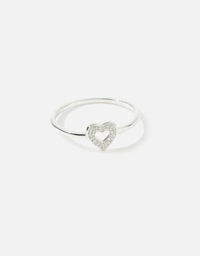 Accessorize Sterling Silver Sparkle CutOut Heart Ring Silver St Silver Women Rings