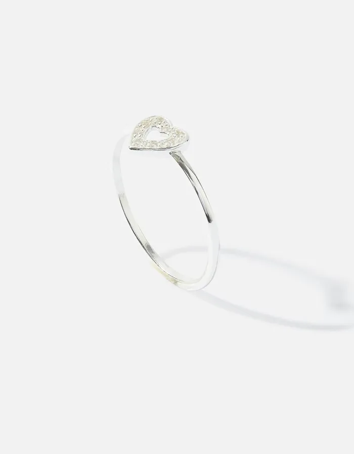 Accessorize Sterling Silver Sparkle CutOut Heart Ring Silver St Silver Women Rings