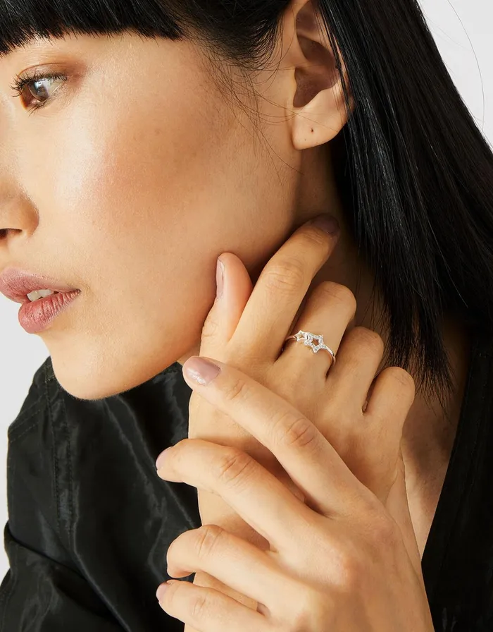 Accessorize Sterling Silver Sparkle Star Band Ring Silver St Silver Women Rings