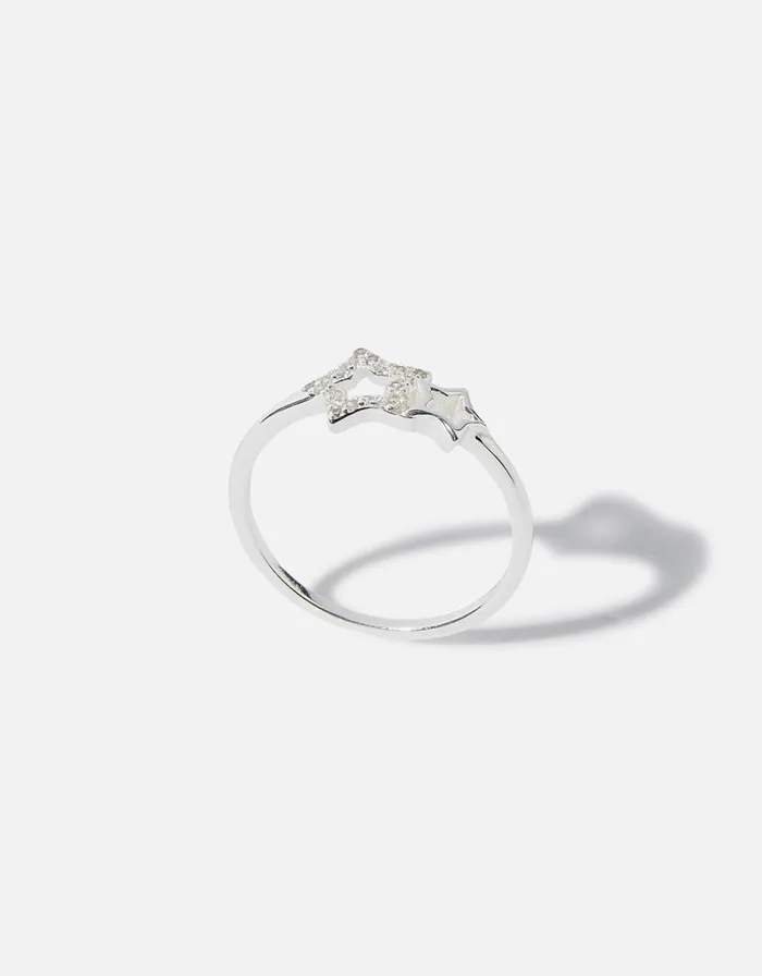 Accessorize Sterling Silver Sparkle Star Band Ring Silver St Silver Women Rings