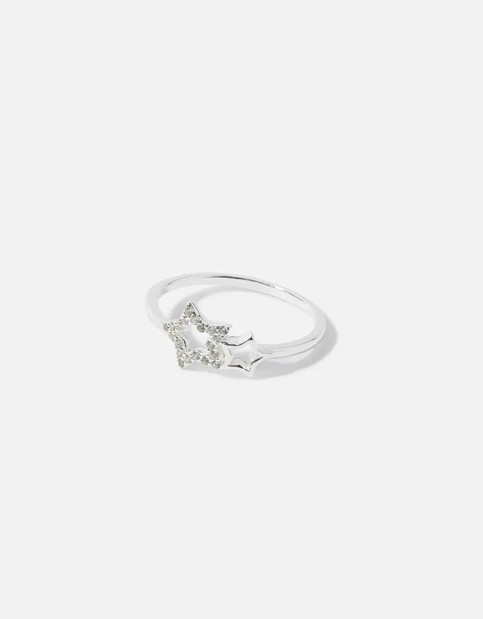 Accessorize Sterling Silver Sparkle Star Band Ring Silver St Silver Women Rings