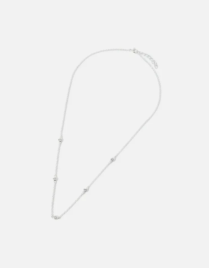 Accessorize Sterling Silver Sparkle Station Necklace Women Necklaces