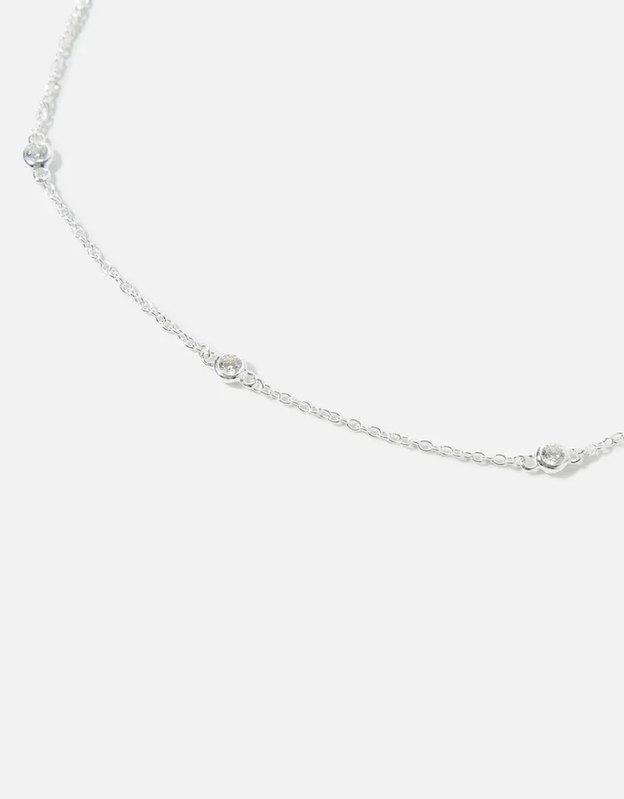 Accessorize Sterling Silver Sparkle Station Necklace Women Necklaces