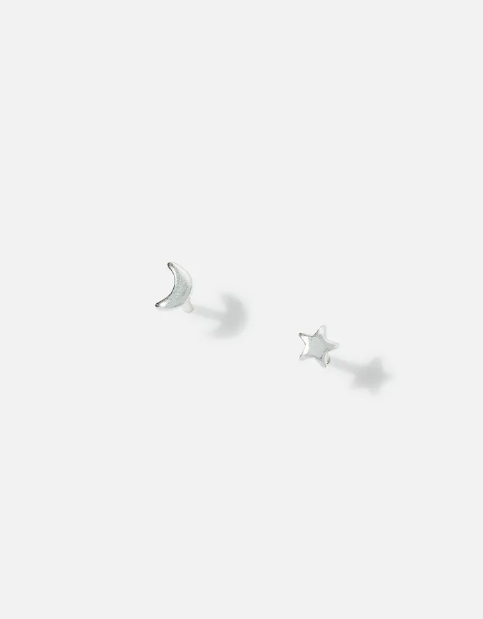 Accessorize Sterling Silver Star And Moon Stud Earrings Women Earrings
