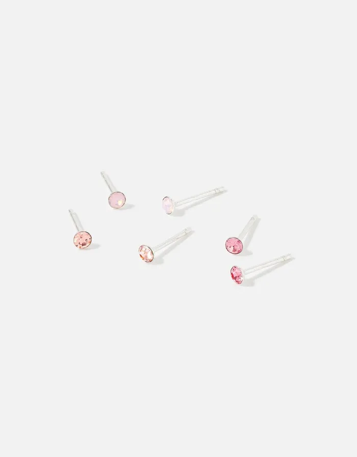 Accessorize Sterling Silver Studs With Swarovski Crystals Pink Women Earrings