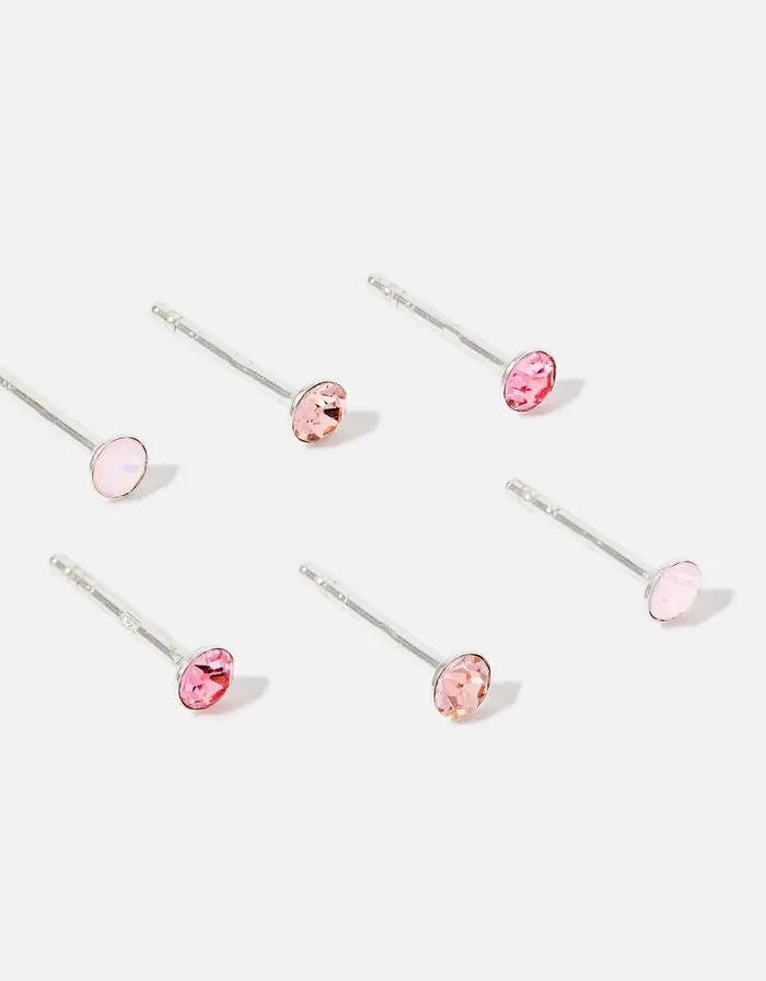 Accessorize Sterling Silver Studs With Swarovski Crystals Pink Women Earrings