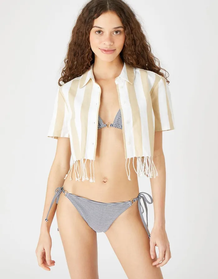 Accessorize Stripe Triangle String Bikini Bottoms Blue Navy Women Bikinis