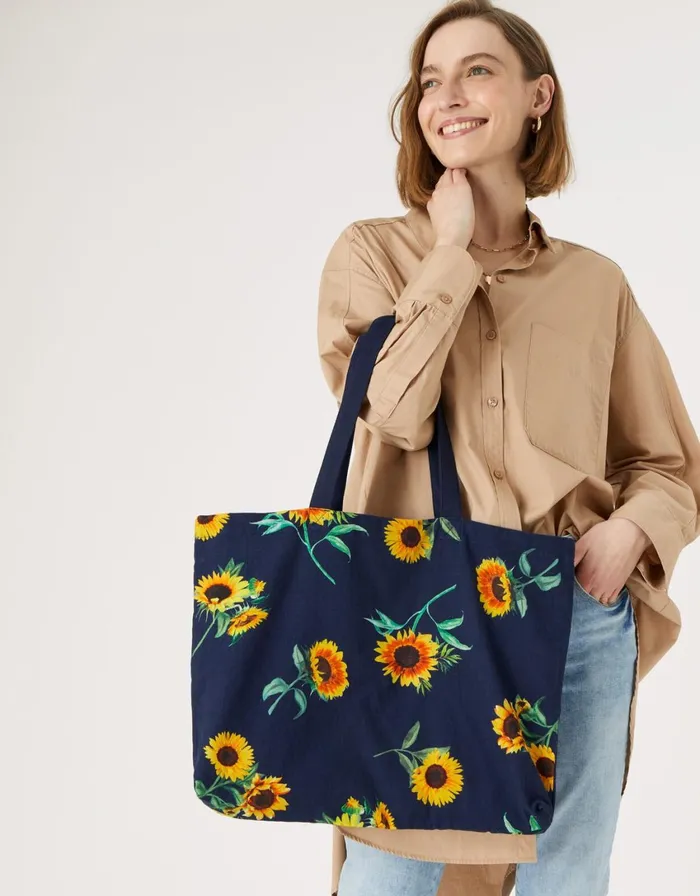Accessorize Sunflower Canvas Shopper Bag Women Tote and Shopper Bags