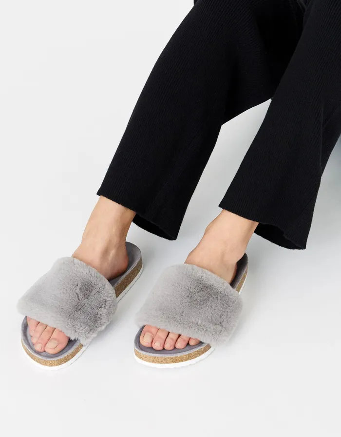 Accessorize Symone Fluffy Slider Slippers Grey Grey Women Slippers