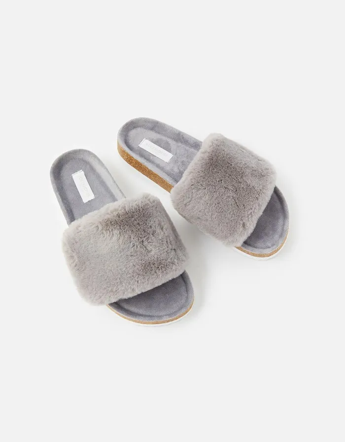 Accessorize Symone Fluffy Slider Slippers Grey Grey Women Slippers