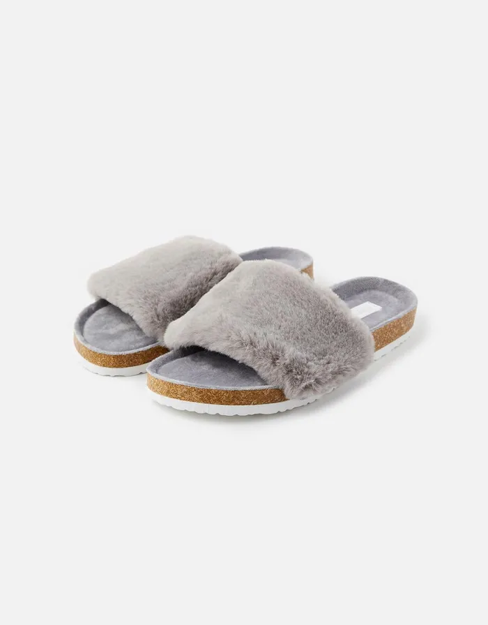 Accessorize Symone Fluffy Slider Slippers Grey Grey Women Slippers