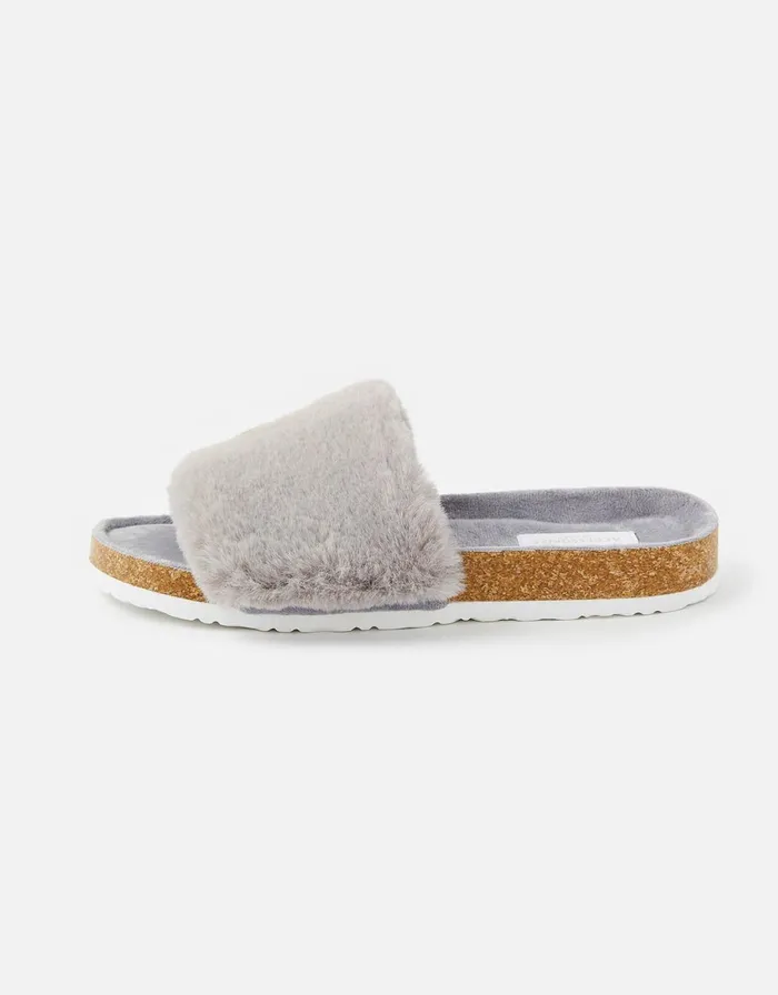 Accessorize Symone Fluffy Slider Slippers Grey Grey Women Slippers