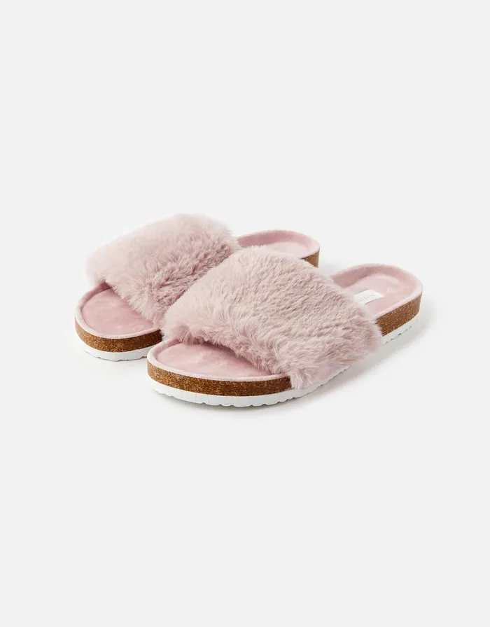 Accessorize Symone Fluffy Slider Slippers Pink Pink Women Slippers