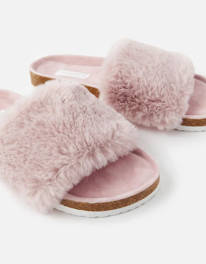 Accessorize Symone Fluffy Slider Slippers Pink Pink Women Slippers