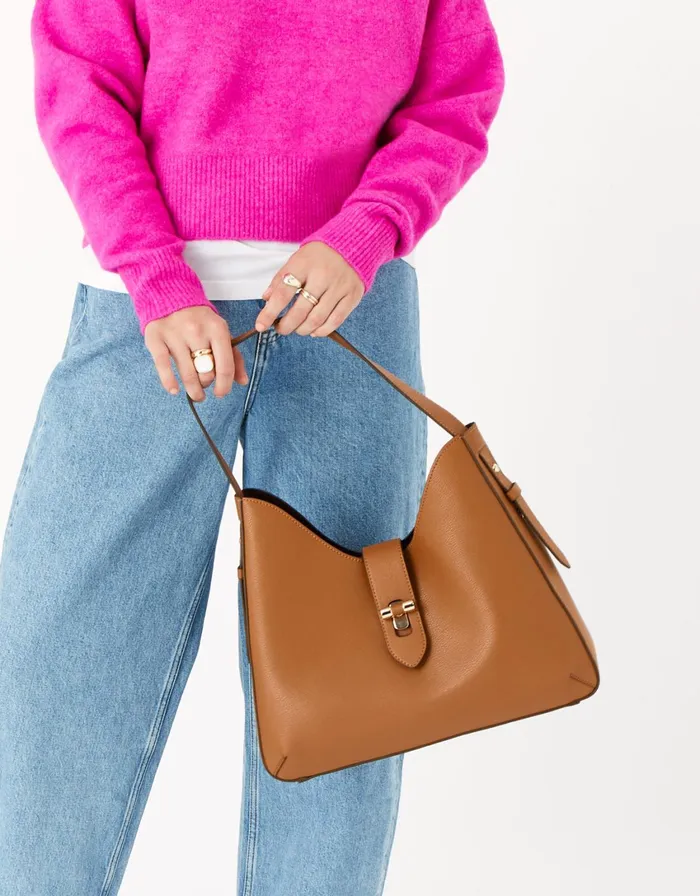 Accessorize Talia Large Twistlock Shoulder Bag Tan Tan Women Shoulder Bags