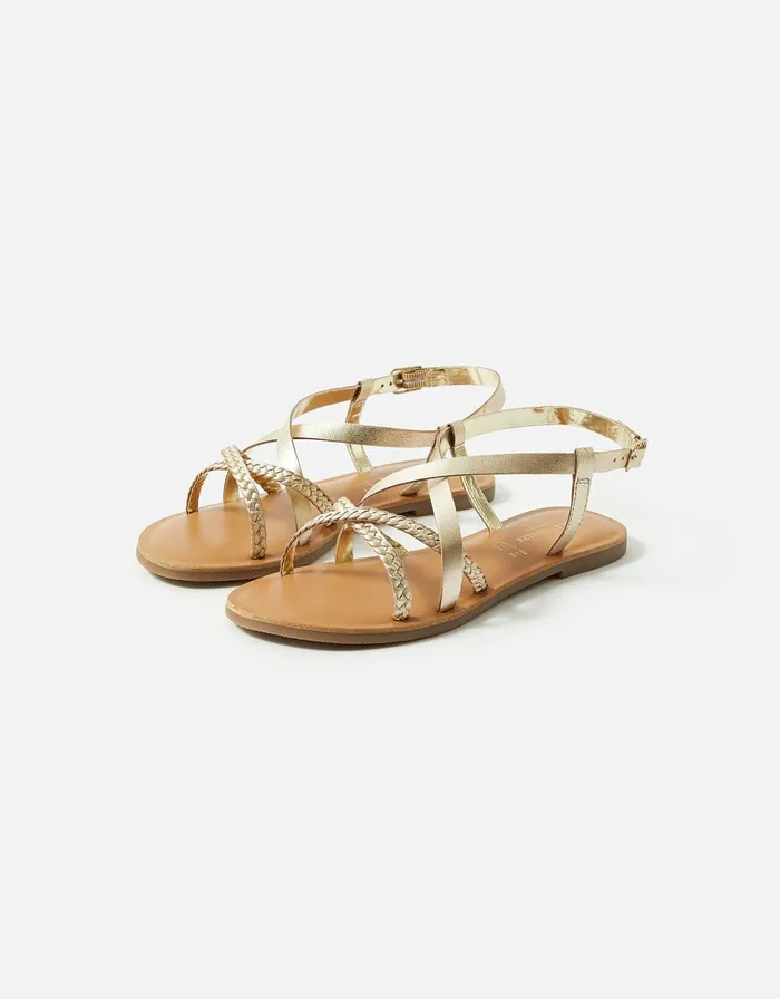 Accessorize Tuscan Leather Plaited Sandals Gold Gold Women Sandals and Flip Flops