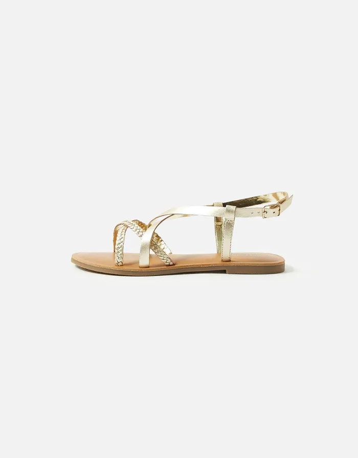 Accessorize Tuscan Leather Plaited Sandals Gold Gold Women Sandals and Flip Flops
