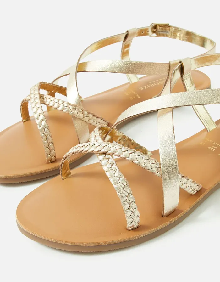 Accessorize Tuscan Leather Plaited Sandals Gold Gold Women Sandals and Flip Flops