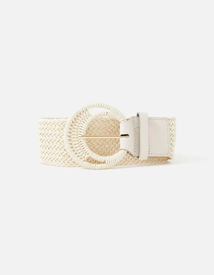 Accessorize Weave Large Round Buckle Belt Cream Cream Women Belts