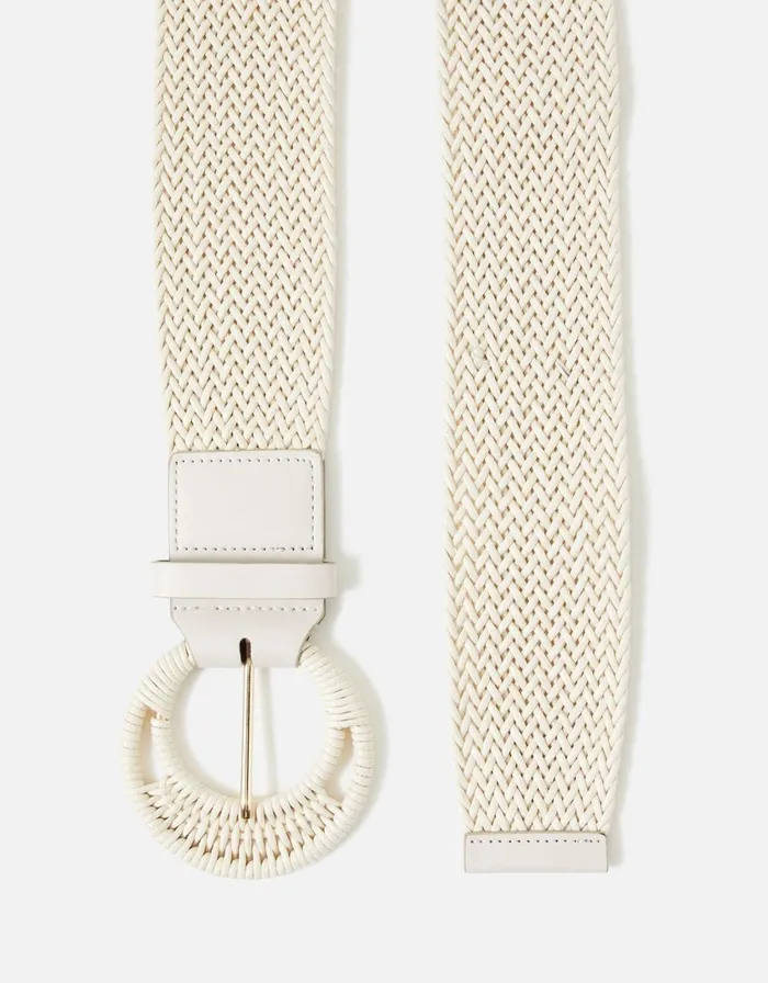 Accessorize Weave Large Round Buckle Belt Cream Cream Women Belts