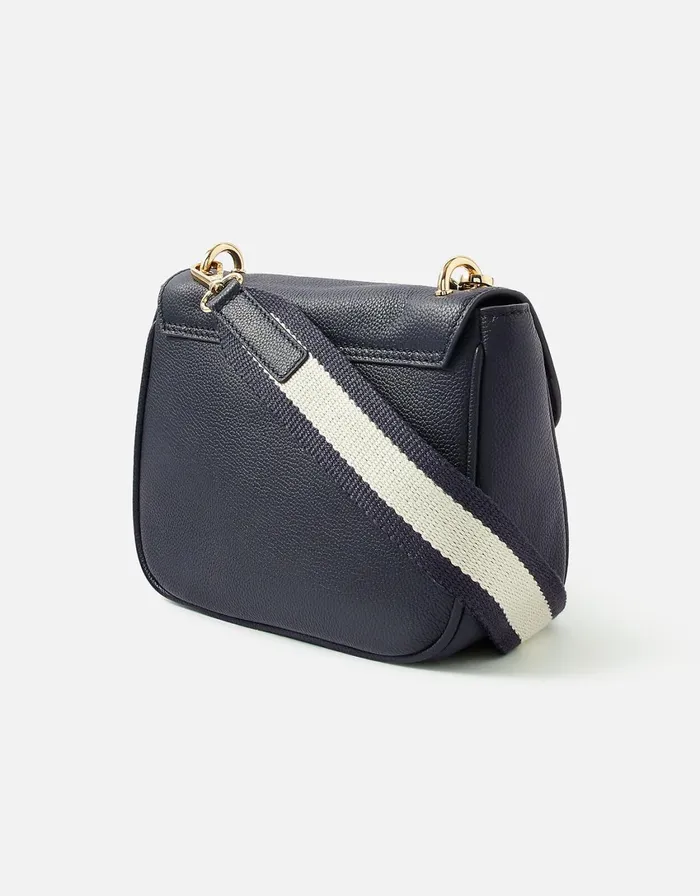 Accessorize Webbing Leather Saddle Bag Blue Navy Women Leather Bags