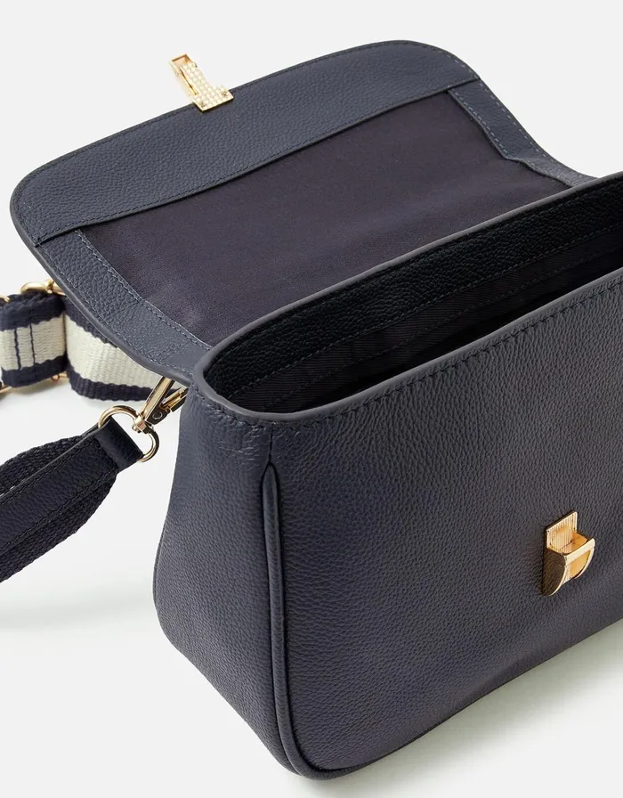 Accessorize Webbing Leather Saddle Bag Blue Navy Women Leather Bags