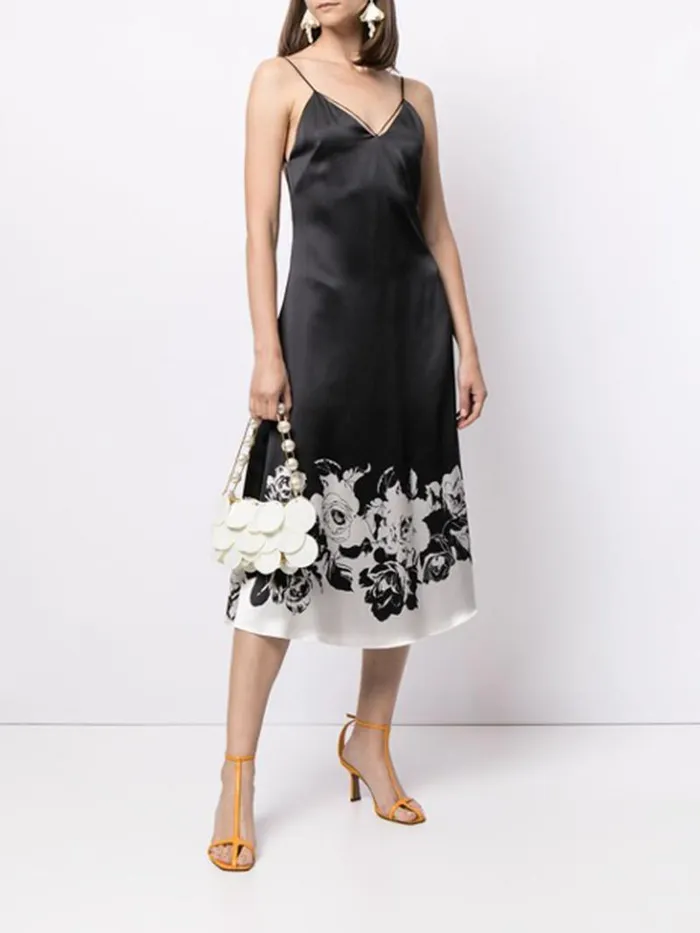 Adam Lippes Dresses and Jumpsuits Cami Dress With Ties In Printed Silk Charmeuse Black Floral 8211 Women
