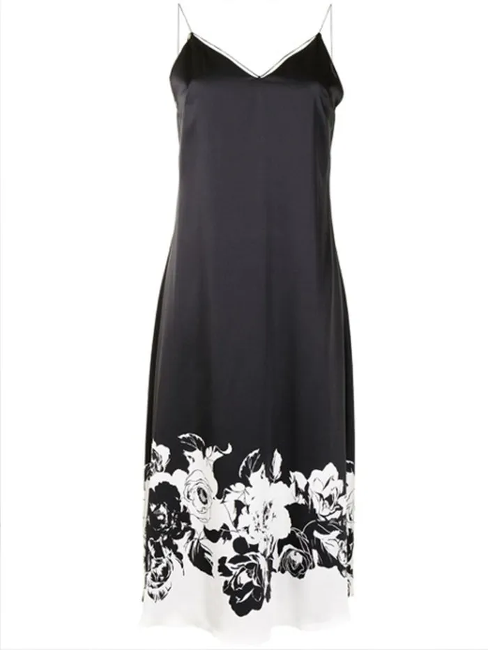 Adam Lippes Dresses and Jumpsuits Cami Dress With Ties In Printed Silk Charmeuse Black Floral 8211 Women