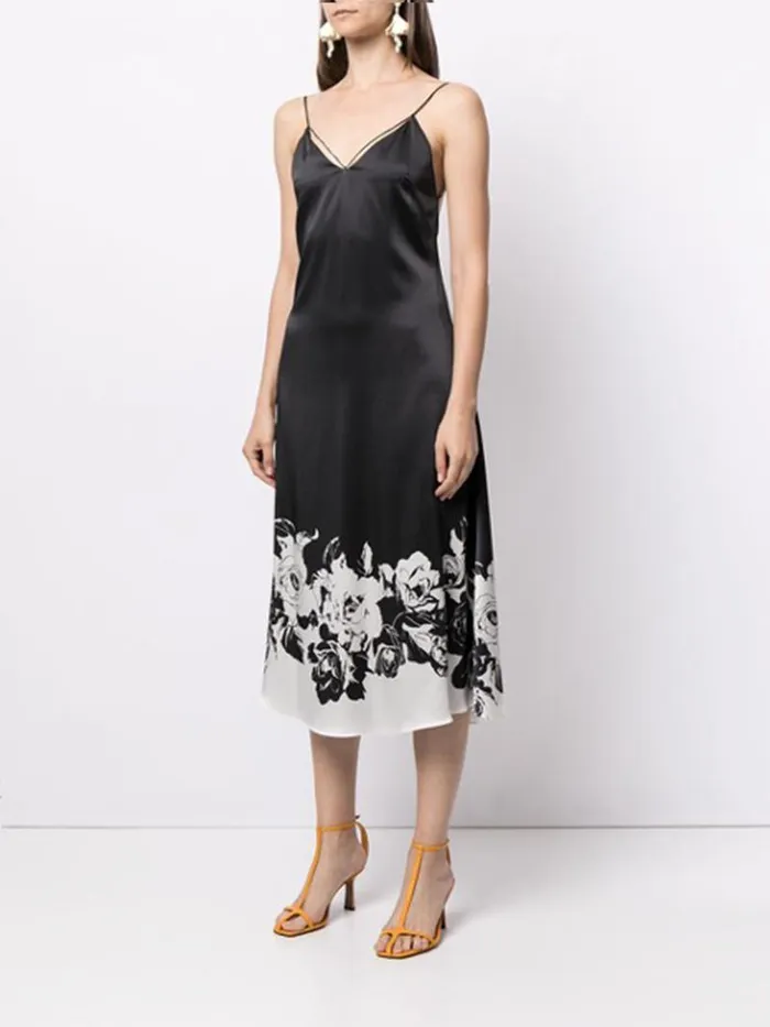 Adam Lippes Dresses and Jumpsuits Cami Dress With Ties In Printed Silk Charmeuse Black Floral 8211 Women