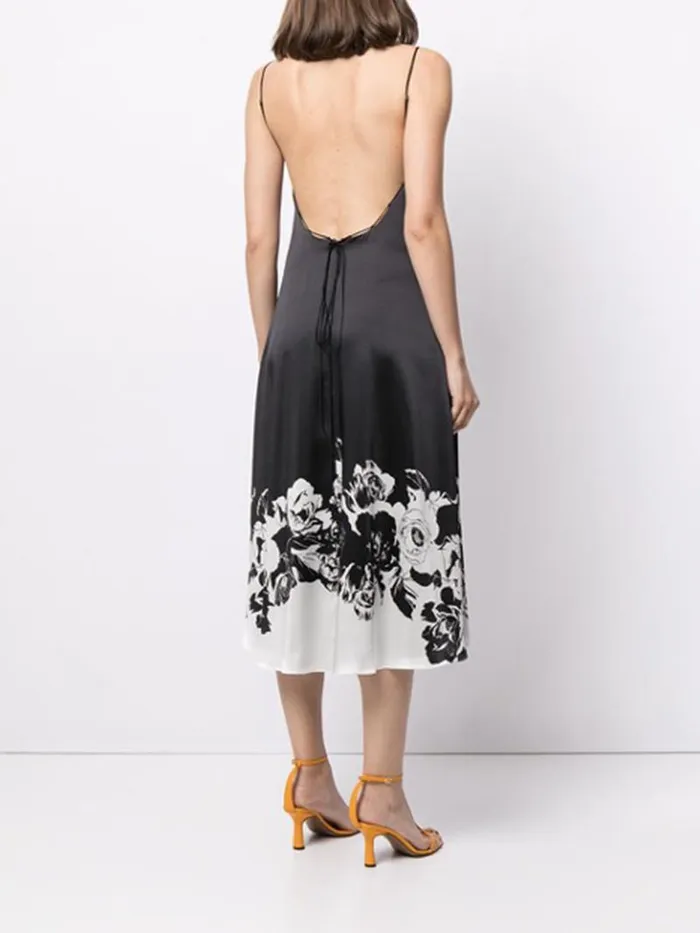Adam Lippes Dresses and Jumpsuits Cami Dress With Ties In Printed Silk Charmeuse Black Floral 8211 Women